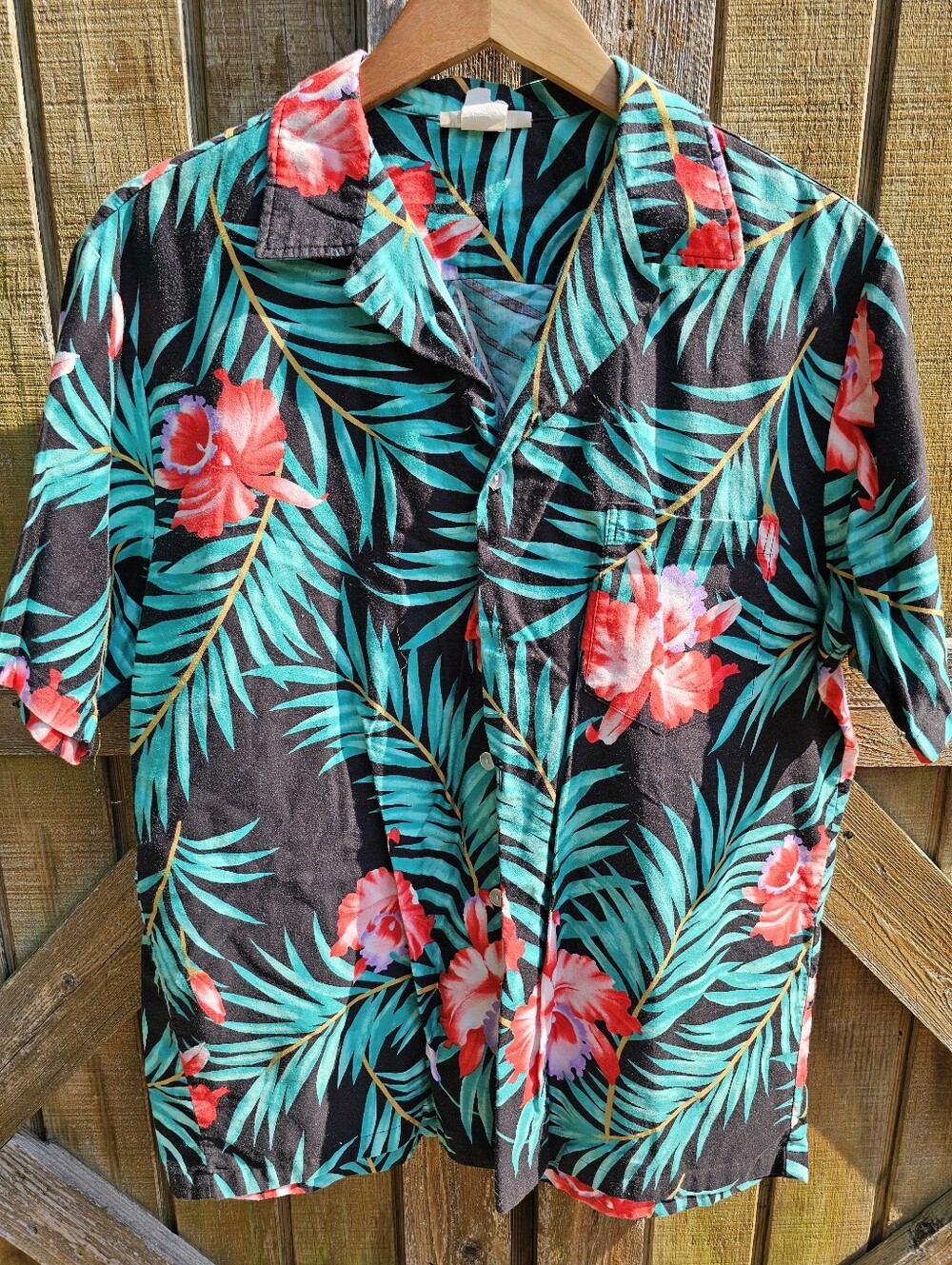Vtg Made In Hawaii Hawaiian Shirt Mens Large L Tropical Palm Leaf Floral Cotton